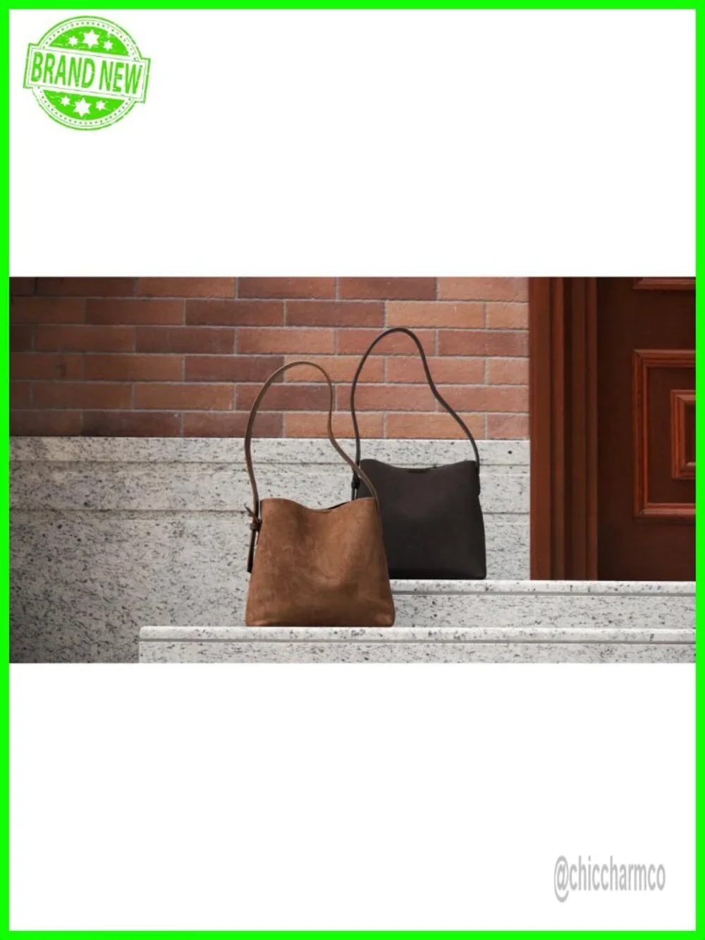 Vegan Suede Bucket Bag with Adjustable Strap and Detachable Pouch